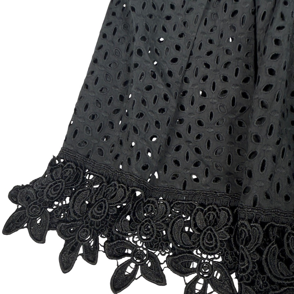 Moda International Black Eyelet Lace Cotton Babydoll Top Puff Sleeve Size 6 - Picture 5 of 8